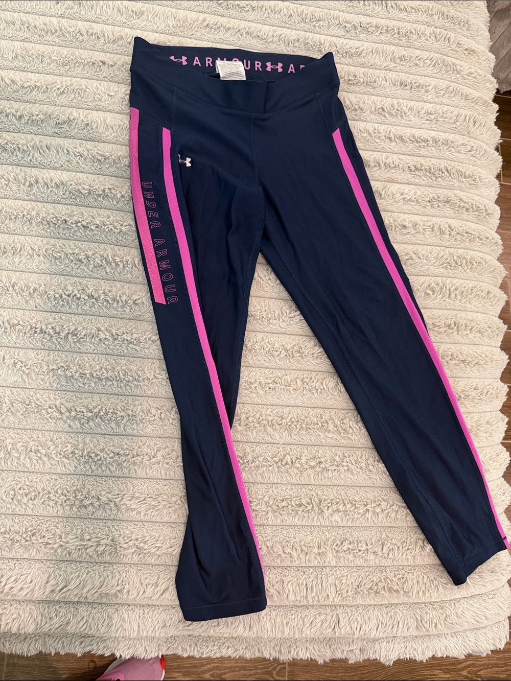 Under Armour Navy Track Pants with Pink Side Stripes